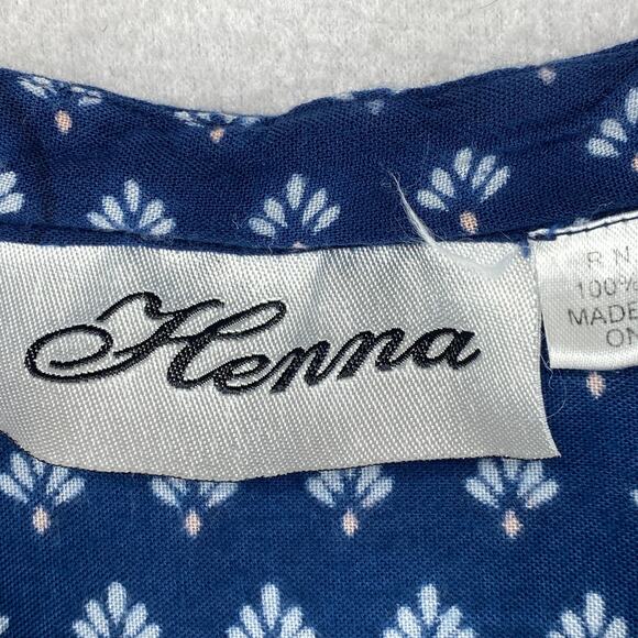 HENNA Dress One Size Floral Geometric V-Neck Boho Sleeveless Midi Boho Blue - Picture 7 of 10